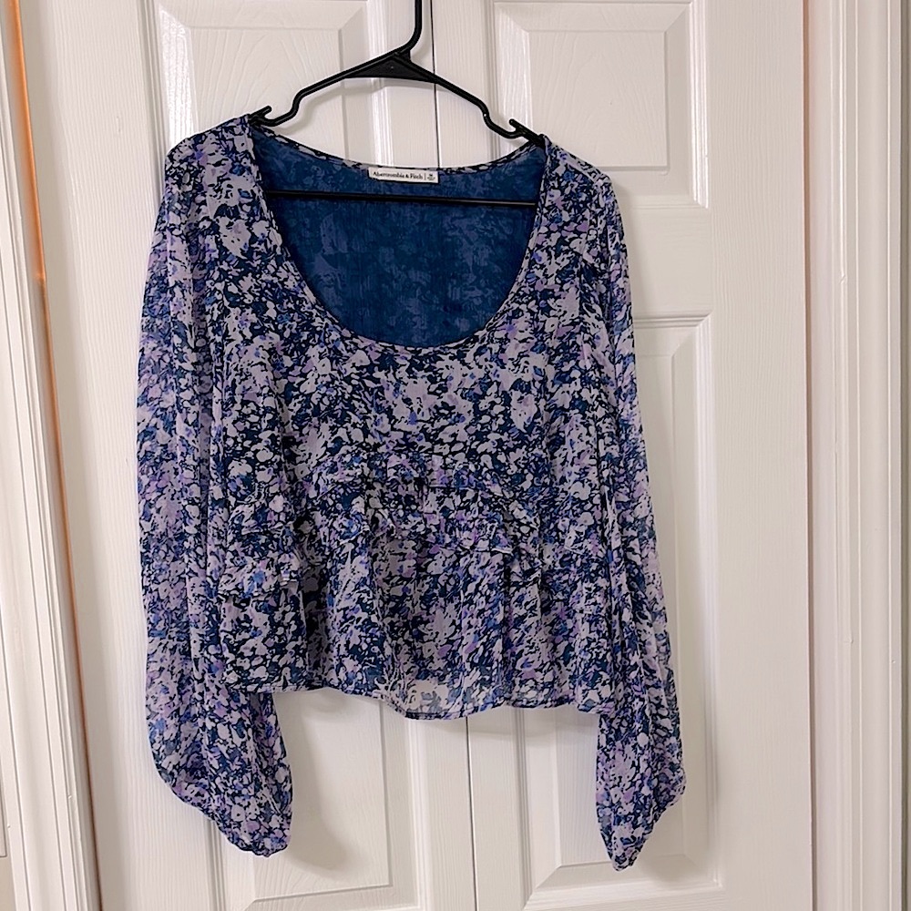 Abercrombie & Fitch Floral Navy and Purple Top